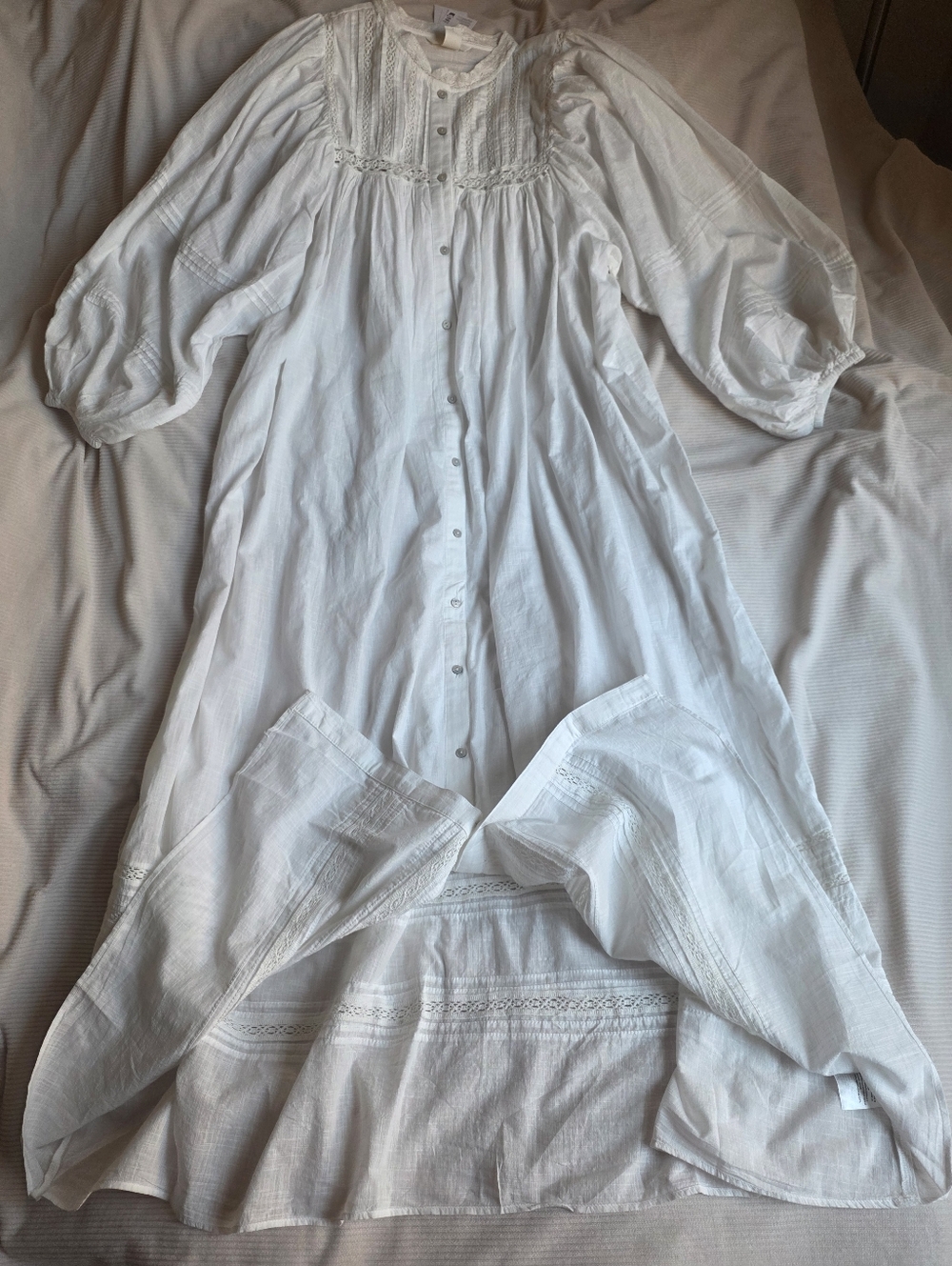 H&M Oversized Tie-Belt Tunic Dress Maxi White Unlined & See-through Bnwt - Picture 7 of 12